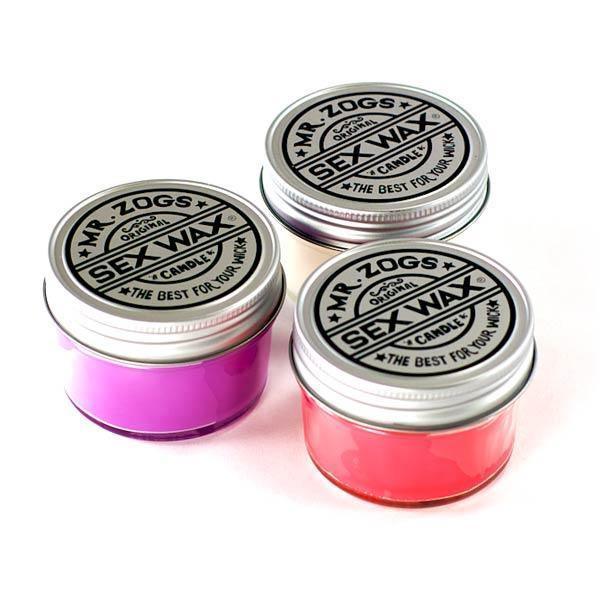 Mr. Zogs Sex Wax Candle 4oz surf wax scented, three colorful jars with metal lids