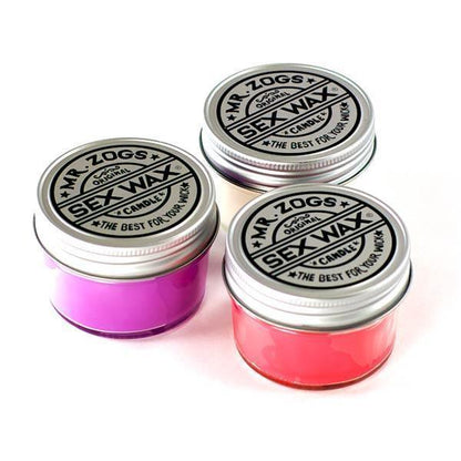 Mr. Zogs Sex Wax Candle 4oz surf wax scented, three colorful jars with metal lids