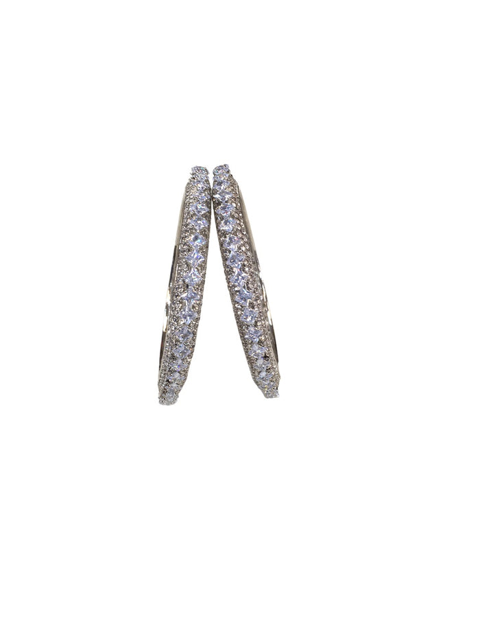 Silver Finish Reverse Choki Stone Bangles (Set of 2) - Mix N Match - D9240 A 1022