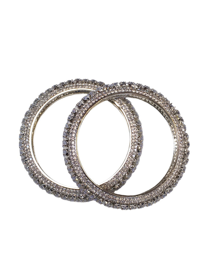 Silver Finish Reverse Choki Stone Bangles (Set of 2) - Mix N Match - D9240 A 1022