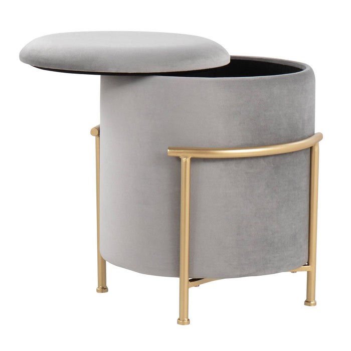 Silver Velvet & Gold Storage Ottoman