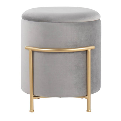 Silver Velvet & Gold Storage Ottoman