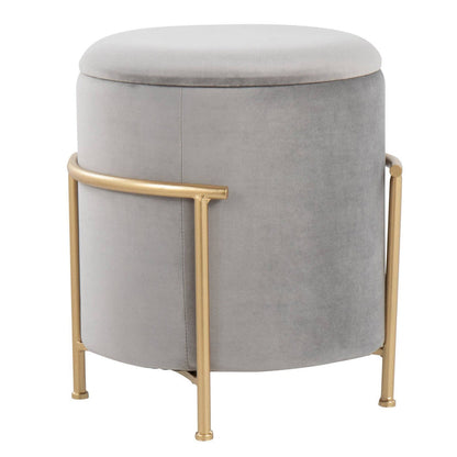 Silver Velvet & Gold Storage Ottoman