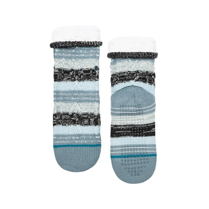 Stance Cozy Cabin socks with grip dots, blue-grey patterned design for watersports comfort
