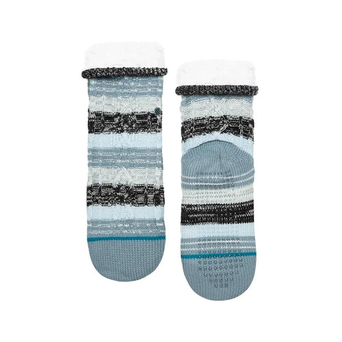 Stance Cozy Cabin socks with grip dots, blue-grey patterned design for watersports comfort