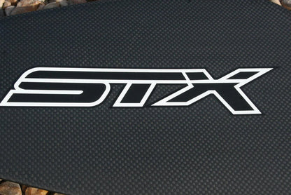 STX Carbon 80% 3-piece SUP paddle blade close-up with carbon fiber texture