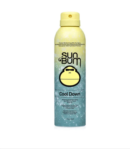 Sun Bum Cool Down After Sun Spray bottle with yellow and blue design on white background