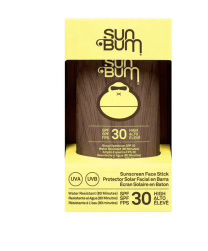 Sun Bum Original SPF 30 Sunscreen Face Stick in yellow and brown packaging