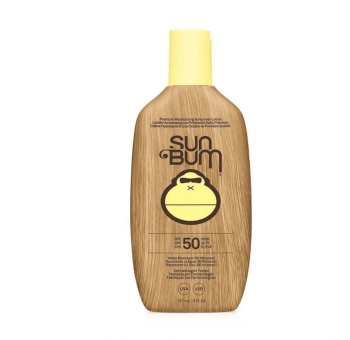 Sun Bum Original SPF 50 Sunscreen Lotion bottle with yellow cap and logo