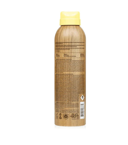 Sun Bum Original SPF 50 Sunscreen Spray bottle with yellow cap, back label visible