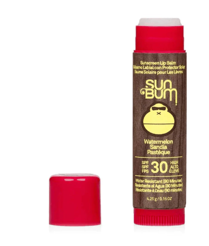 Sun Bum Original SPF 30 Sunscreen Lip Balm Watermelon with red cap, upright