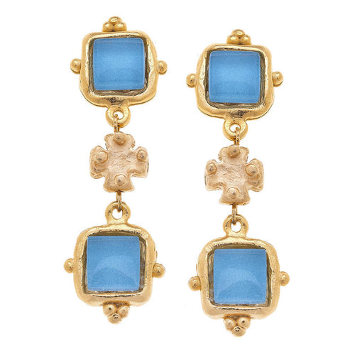 Susan Shaw - Charlotte Aqua French Glass Tier Earrings