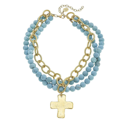 Susan Shaw - Gold Cross on Turquoise Necklace