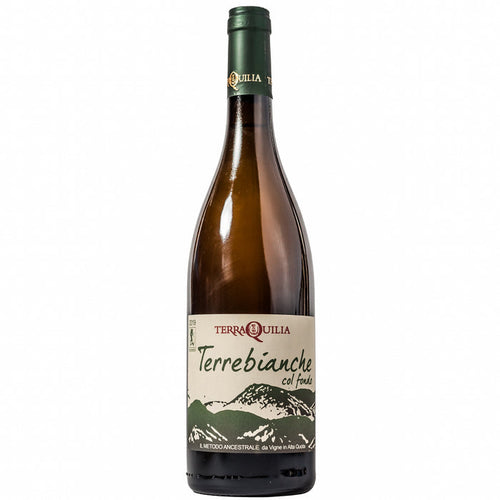 Green-capped white wine bottle with cream label and dark base