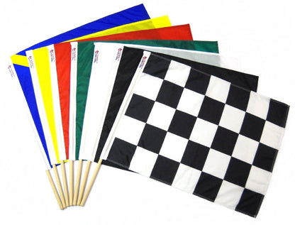 TrackFlag™ Professional Race Flag Set of 7 - Printed Checkered & Yellow Stripe Passing