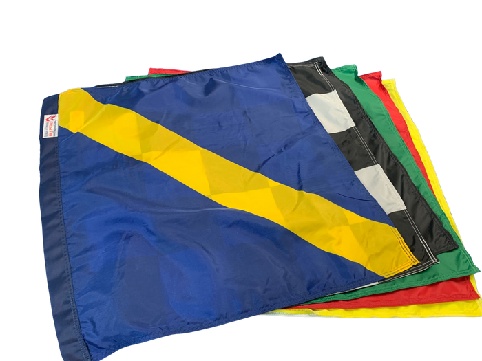 TrackFlag™ Professional Race Flag Set of 7 - Printed Checkered & Yellow Stripe Passing