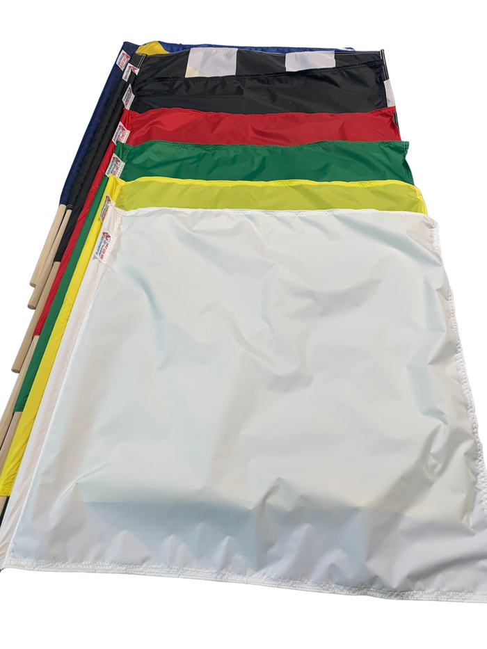 TrackFlag™ Professional Race Flag Set of 7 - Printed Checkered & Yellow Stripe Passing