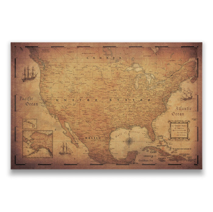 USA Map Poster - Golden Aged CM Poster