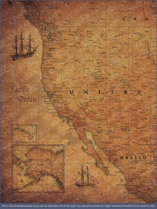 USA Map Poster - Golden Aged CM Poster
