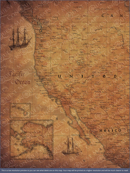 USA Map Poster - Golden Aged CM Poster