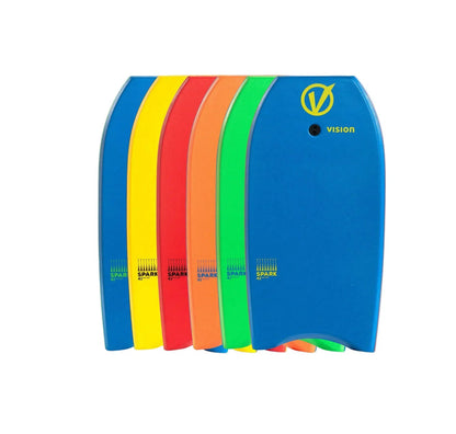 Vision Spark 42 bodyboards in blue, yellow, red, orange, green for watersports