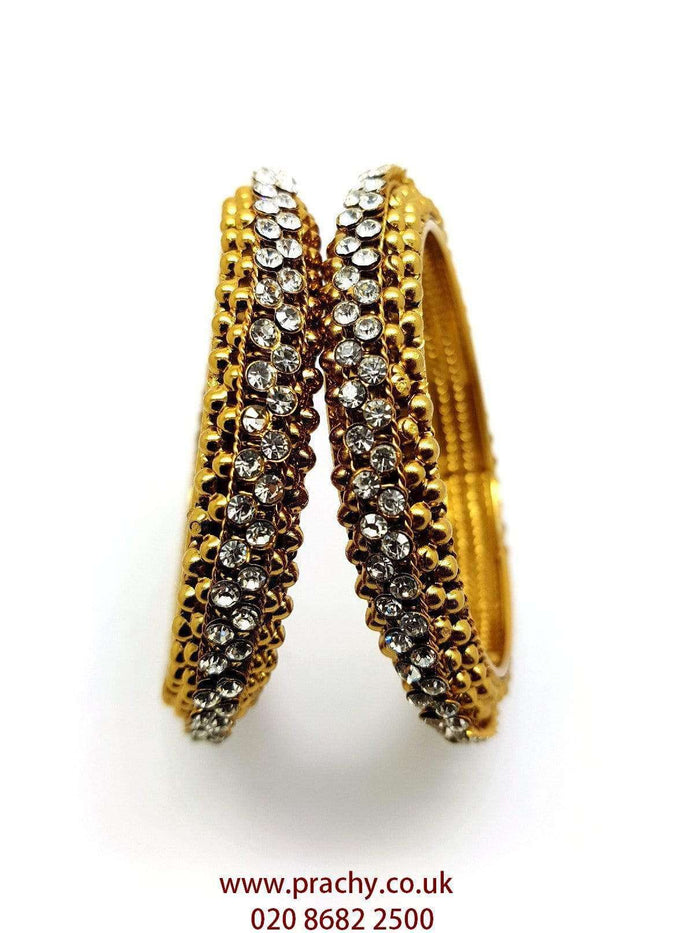 VJ243 kp - Pair of Antique finish stone Bangles / Kada for all occasions - Prachy Creations