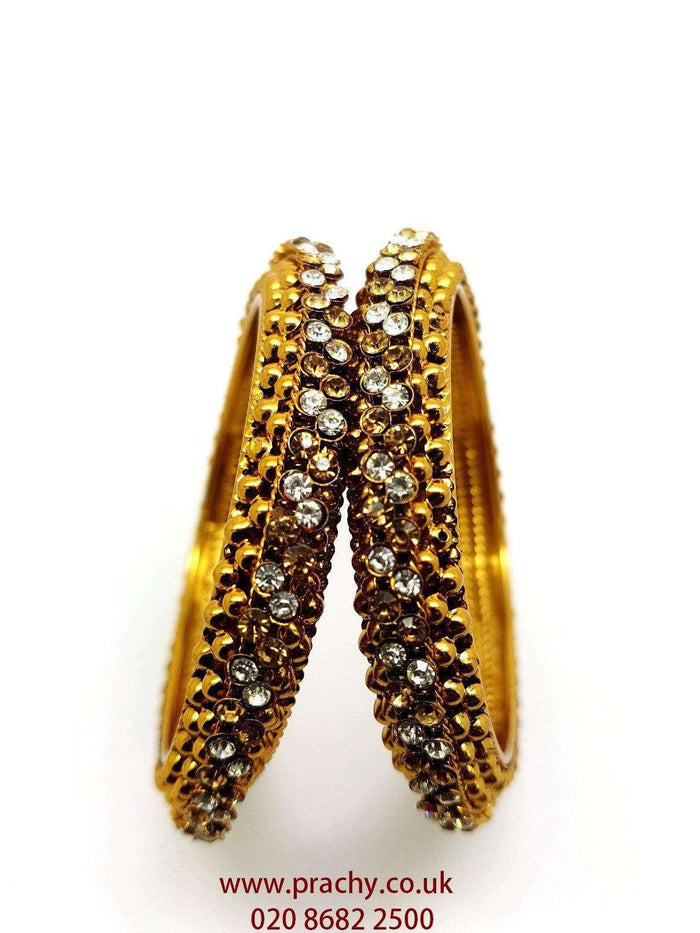 VJ243 kp - Pair of Antique finish stone Bangles / Kada for all occasions - Prachy Creations