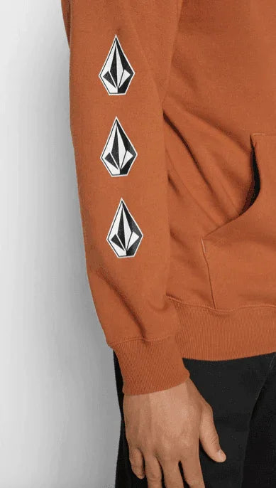 Volcom rust-colored hoodie with three diamond logos on sleeve