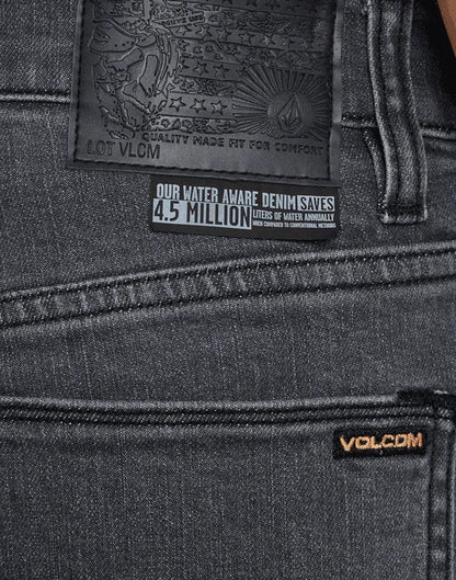 Volcom water-aware denim jeans, dark grey, eco-friendly surf clothing for watersports