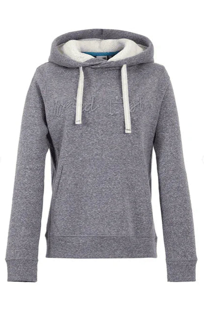 Grey Billabong hoodie with white drawstrings and embroidered logo, ideal for watersports and casual wear.