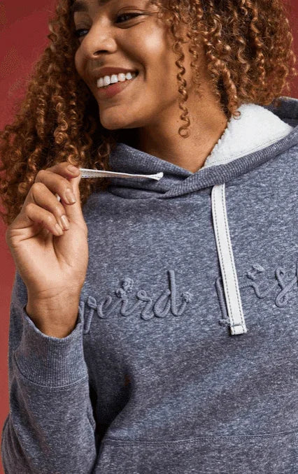 Grey hoodie with 'Weird Fish' embroidery, ideal for watersports and casual wear