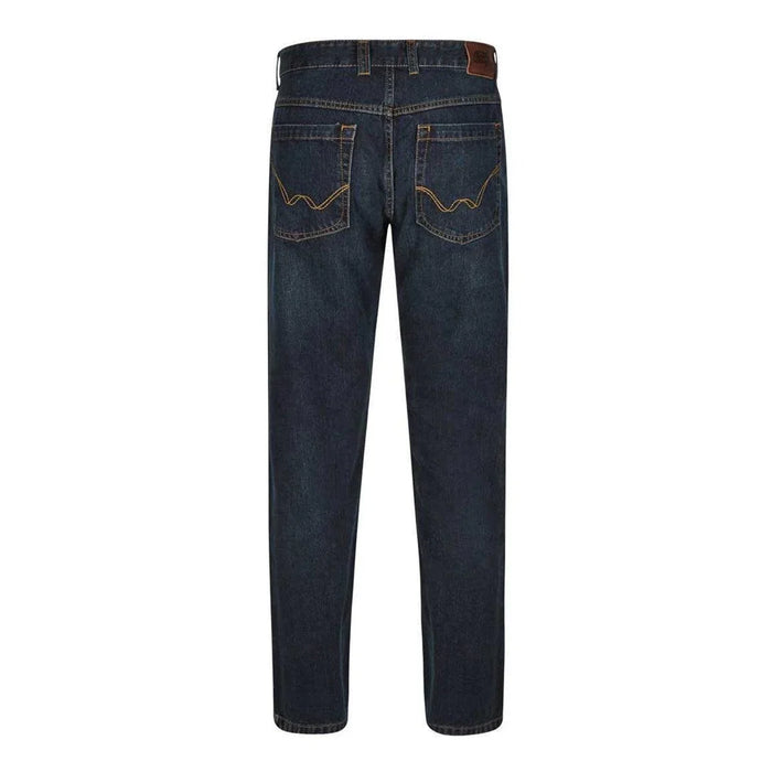 Weird Fish Matrix Classic denim jeans in dark blue, back view with yellow stitching