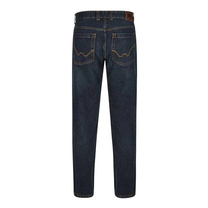 Weird Fish Matrix Classic denim jeans in dark blue, back view with yellow stitching