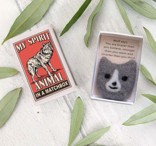 Wool Felt Wolf Spirit Animal In A Matchbox