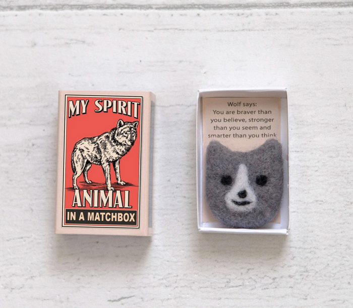 Wool Felt Wolf Spirit Animal In A Matchbox